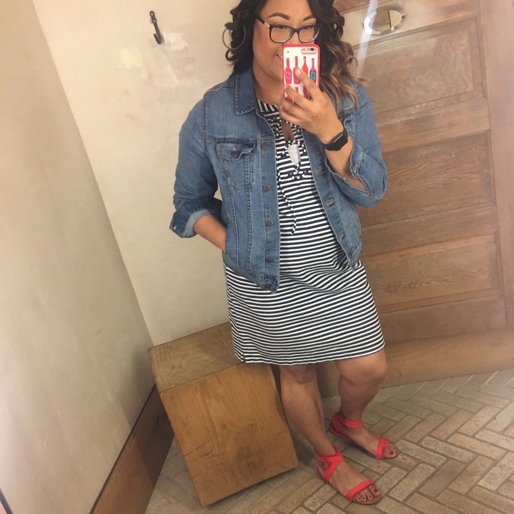 J. Crew Black and White Striped Midi Dress